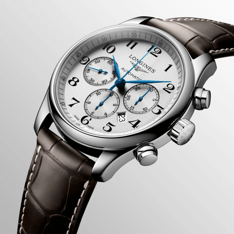 Longines,Master 44mm,44mm,Stainless Steel,Silver,Automatic,Chronograph,Moonphase,Date,Column Wheel,54hours,In-house Caliber,L2,L2.859.4.78.3