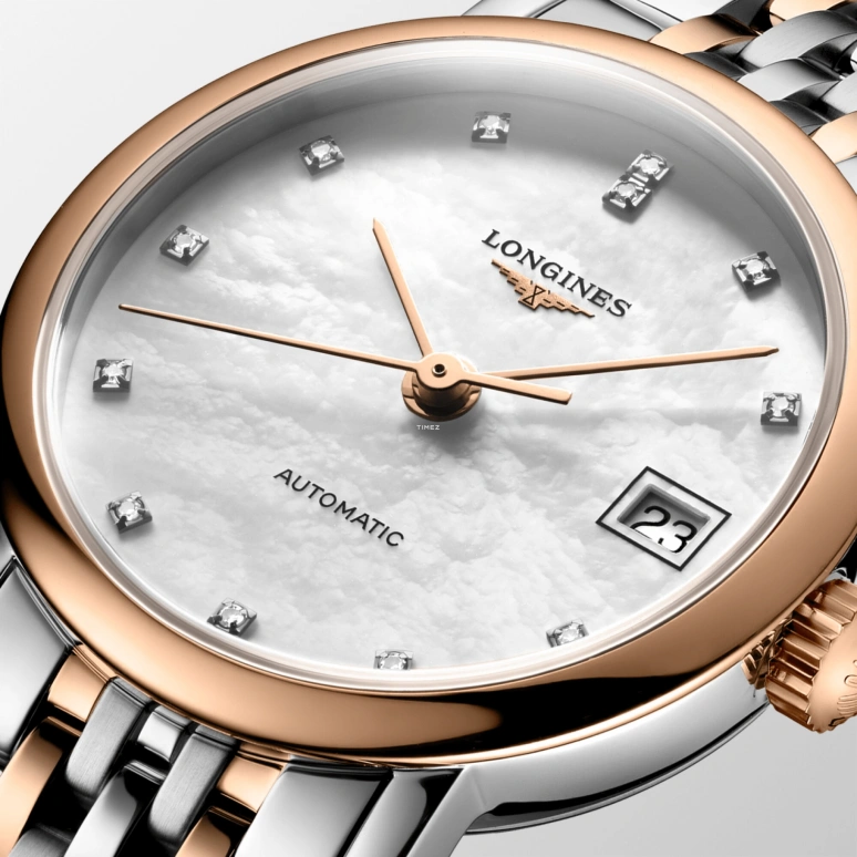 Longines,Elegant 25.50mm,25.50mm,Stainless Steel,Pink Gold,White,Automatic,Day,40hours,L4,L4.309.5.80.7