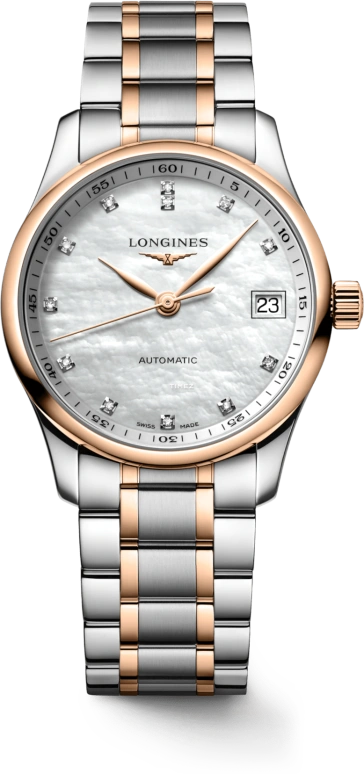 Longines,Master 34mm,34mm,Stainless Steel,Rose Gold,White,Automatic,Day,72hours,L2,L2.357.5.89.7