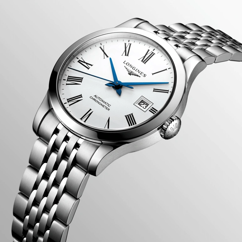 Longines,Record 30mm,30mm,Stainless Steel,White,Automatic,Date,40hours,L2,L2.321.4.11.6