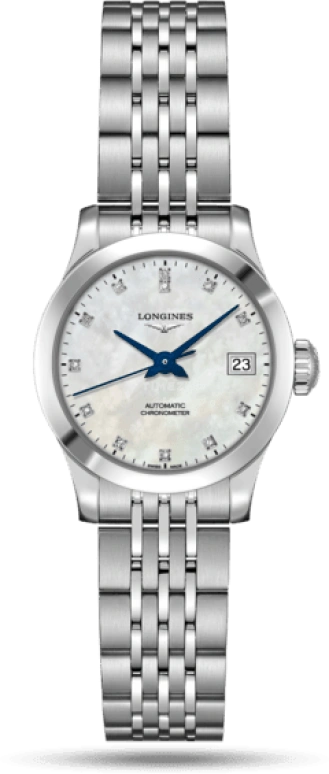 Longines,Record 26mm,26mm,Stainless Steel,White,Automatic,Date,40hours,L2,L2.320.4.87.6