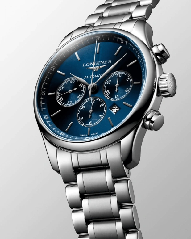 Longines,Master 44mm,44mm,Stainless Steel,Blue,Automatic,Chronograph,Day,Column Wheel,L2,L2.859.4.92.6