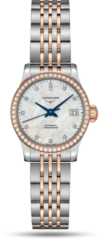 Longines,Record 26mm,26mm,Pink Gold,Stainless Steel,White,Automatic,Date,40hours,L2,L2.320.5.89.7