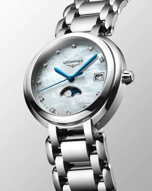 Longines,PrimaLuna 34mm,34mm,Stainless Steel,White,Quartz,Moonphase,Date,L8,L8.116.4.87.6
