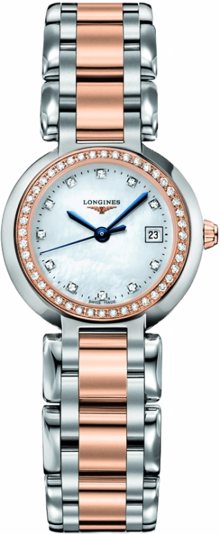 Longines,PrimaLuna 26.50mm,26.50mm,Pink Gold,Stainless Steel,White,Quartz,Date,26280hours,L8,L8.110.5.89.6