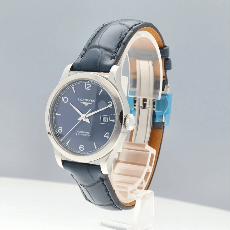 Longines,Record 30mm,30mm,Stainless Steel,Blue,Automatic,Day,40hours,L2,L2.321.4.96.4
