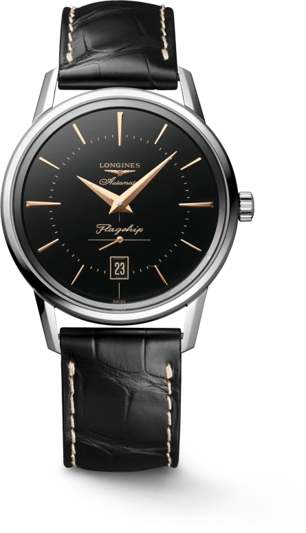 Longines,Heritage Classic 38.50mm,38.50mm,Stainless Steel,Black,Automatic,Date,42hours,L4,L4.795.4.58.0