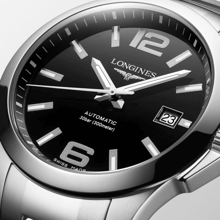 Longines,Conquest 39mm,39mm,Stainless Steel,Black,Automatic,Date,65hours,L3,L3.776.4.58.6