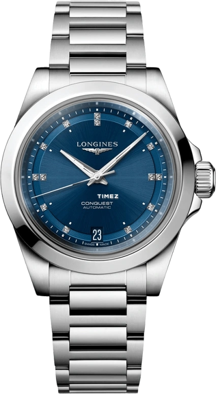 Longines,Conquest 34mm,34mm,Stainless Steel,Blue,Automatic,Day,72hours,L3,L3.430.4.97.6