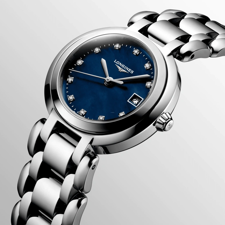 Longines,PrimaLuna 26.50mm,26.50mm,Stainless Steel,Blue,Quartz,Date,26280hours,L8,L8.110.4.98.6
