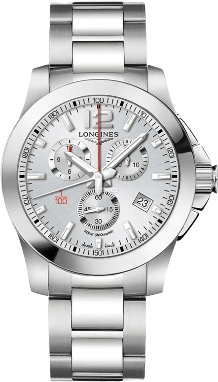Longines,Conquest 44mm,44mm,Stainless Steel,Silver,Quartz,Chronograph,Day,L3,L3.800.4.76.6