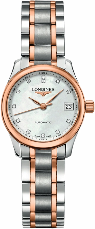 Longines,Master 25.50mm,25.50mm,Pink Gold,Stainless Steel,Pink,White,Automatic,Date,40hours,L2,L2.128.5.89.7