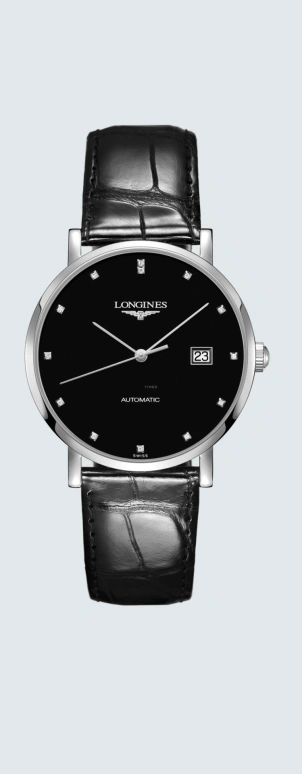 Longines,Elegant 39mm,39mm,Stainless Steel,Black,Automatic,Date,65hours,L4,L4.910.4.57.2