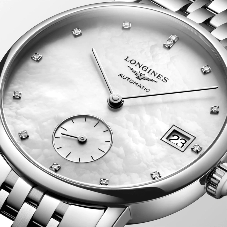 Longines,Elegant 34.50mm,34.50mm,Stainless Steel,White,Automatic,Day,72hours,L4,L4.312.4.87.6