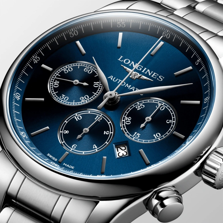 Longines,Master 44mm,44mm,Stainless Steel,Blue,Automatic,Chronograph,Day,Column Wheel,L2,L2.859.4.92.6