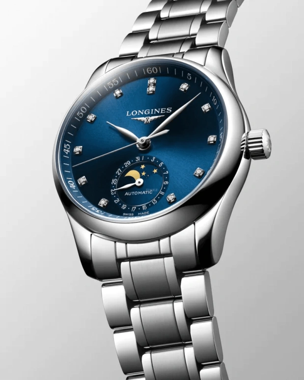 Longines,Master 34mm,34mm,Stainless Steel,Blue,Automatic,Moonphase,Date,L2,L2.409.4.97.6