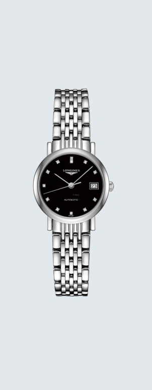 Longines,Elegant 25.50mm,25.50mm,Stainless Steel,Black,Automatic,Date,40hours,L4,L4.309.4.57.6