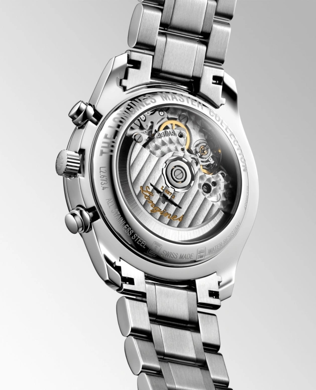 Longines,Master 40mm,40mm,Stainless Steel,Silver,Automatic,Chronograph,Moonphase,Month,Date,54hours,In-house Caliber,L2,L2.673.4.71.6