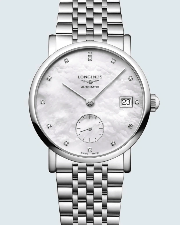 Longines,Elegant 34.50mm,34.50mm,Stainless Steel,White,Automatic,Day,72hours,L4,L4.312.4.87.6