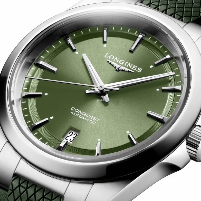 Longines,Conquest 41mm,41mm,Stainless Steel,Olive Green,Automatic,Day,64hours,L3,L3.830.4.02.9