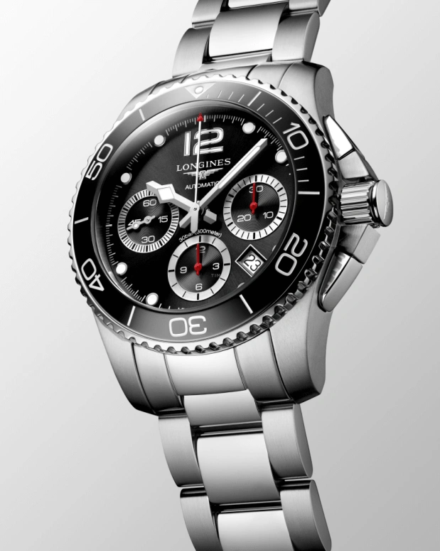 Longines,HydroConquest 41mm,41mm,Stainless Steel,Black,Automatic,Chronograph,Moonphase,Date,Column Wheel,54hours,In-house Caliber,L3,L3.783.4.56.6