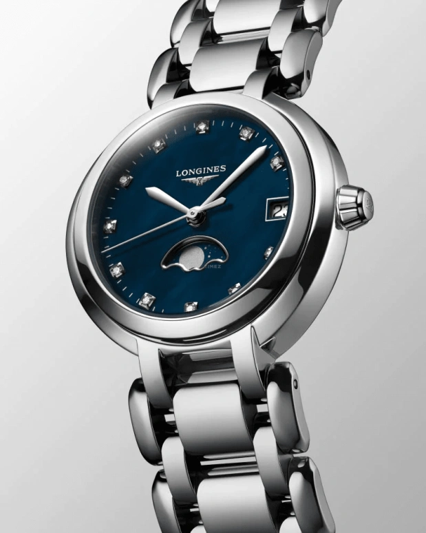 Longines,PrimaLuna 30.50mm,30.50mm,Stainless Steel,Blue,Quartz,Moonphase,Date,L8,L8.115.4.98.6