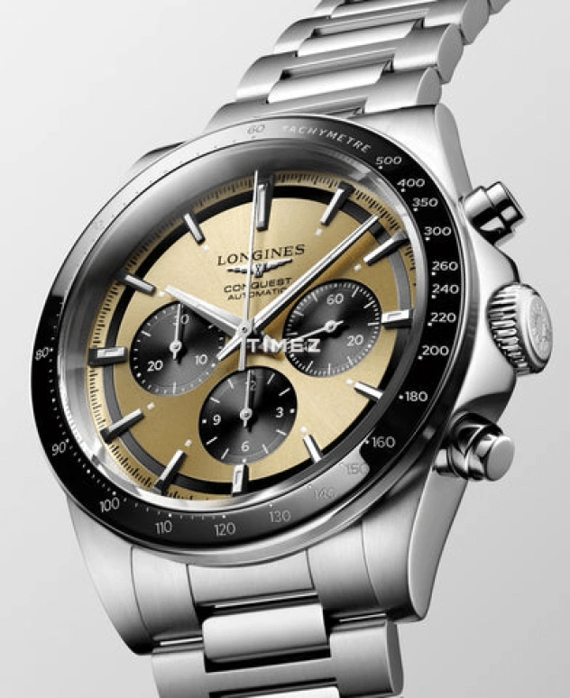 Longines,Conquest 42mm,42mm,Stainless Steel,Yellow,Automatic,Chronograph,Sapphire,Crystal Glass,L3,L3.835.4.32.6 