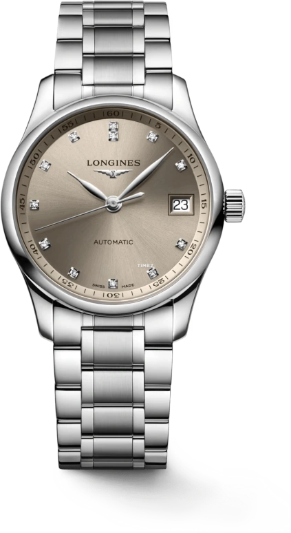 Longines,Master 34mm,34mm,Stainless Steel,Brown,Automatic,Day,64hours,L2,L2.357.4.07.6