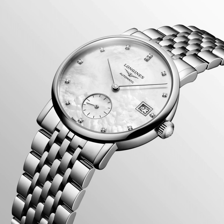 Longines,Elegant 34.50mm,34.50mm,Stainless Steel,White,Automatic,Day,72hours,L4,L4.312.4.87.6