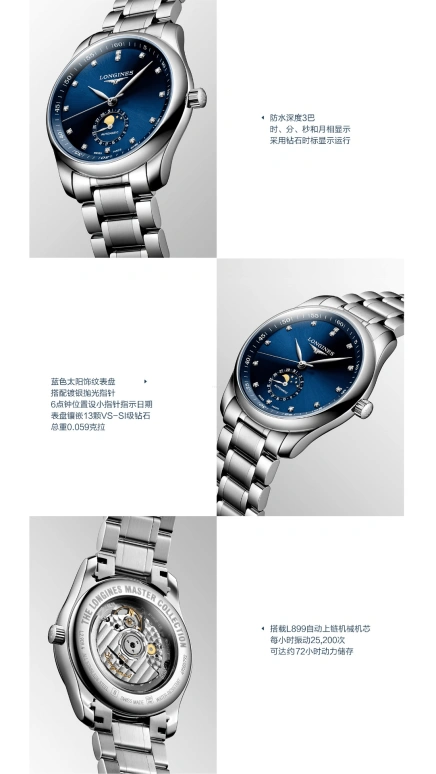 Longines,Master 40mm,40mm,Stainless Steel,Blue,Automatic,Moonphase,Day,L2,L2.909.4.97.6