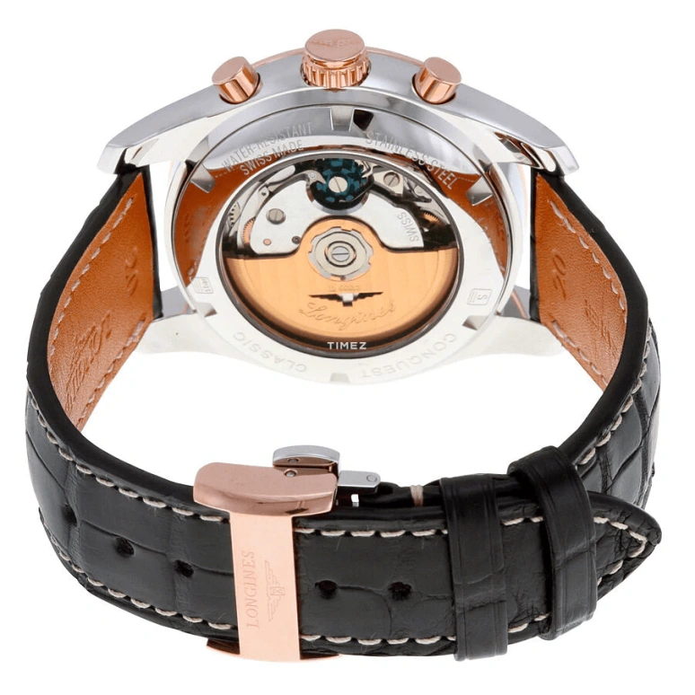 Longines,Conquest Classic 41mm,41mm,Stainless Steel,Rose Gold,Black,Automatic,Chronograph,Day,L2,L2.786.5.56.3