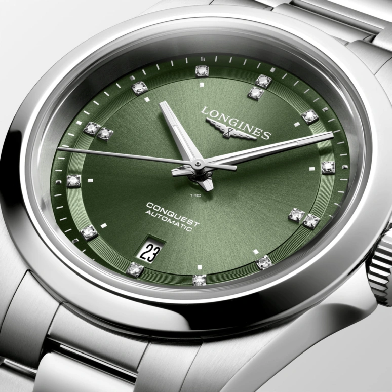 Longines,Conquest 30mm,30mm,Stainless Steel,Green,Automatic,Day,Anti-magnetic,L3,L3.320.4.07.6