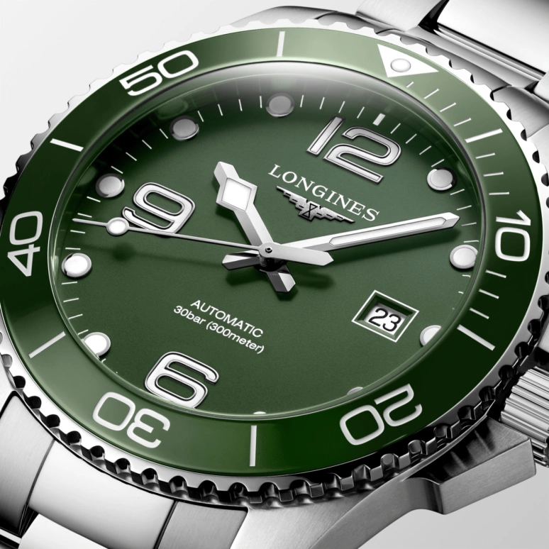 Longines,HydroConquest 43mm,43mm,Stainless Steel,Green,Automatic,Day,72hours,L3,L3.782.4.06.6