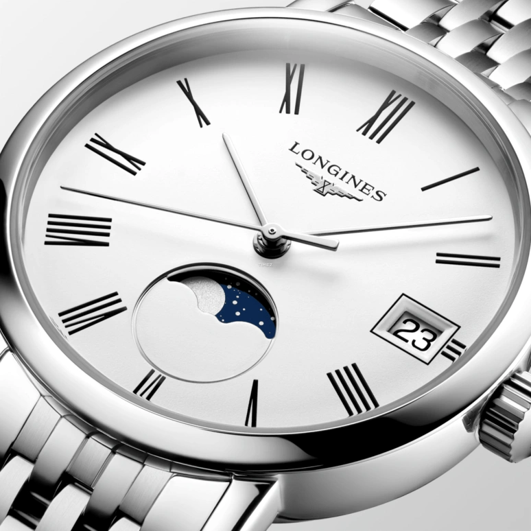 Longines,Elegant 30mm,30mm,Stainless Steel,White,Quartz,Moonphase,Day,L4,L4.330.4.11.6