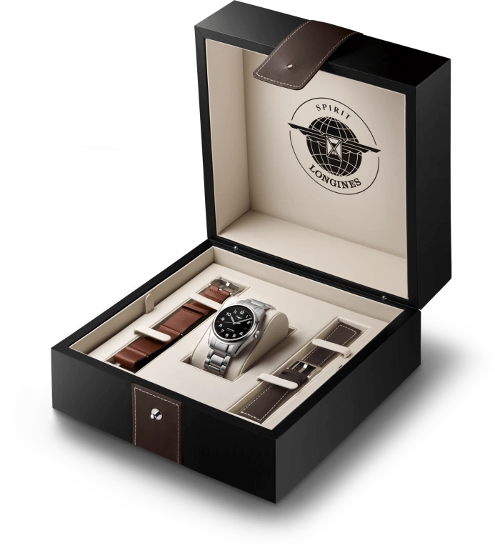 Longines,Spirit 40mm,40mm,Stainless Steel,Black,Automatic,Day,64hours,L3,L3.810.4.53.9