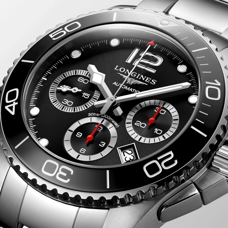 Longines,HydroConquest 43mm,43mm,Stainless Steel,Black,Automatic,Chronograph,Day,L3,L3.883.4.56.6