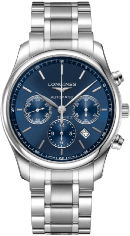 Longines,Master 42mm,42mm,Stainless Steel,Blue,Automatic,Chronograph,Day,Column Wheel,L2,L2.759.4.92.6