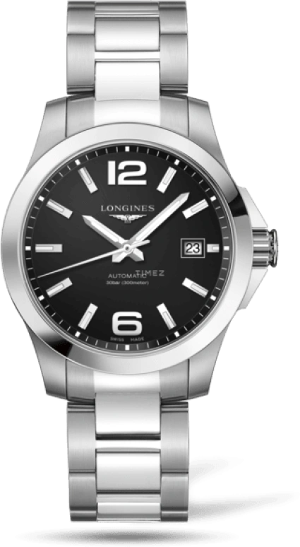 Longines,Conquest 39mm,39mm,Stainless Steel,Black,Automatic,Date,65hours,L3,L3.776.4.58.6