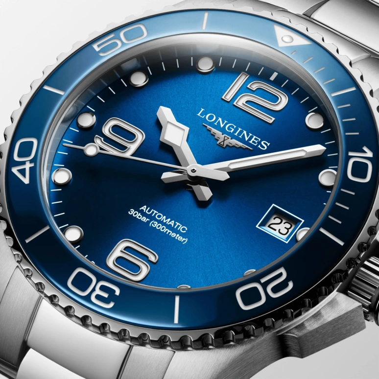 Longines,HydroConquest 39mm,39mm,Ceramic,Stainless Steel,Blue,Automatic,Date,64hours,L3,L3.780.4.96.6