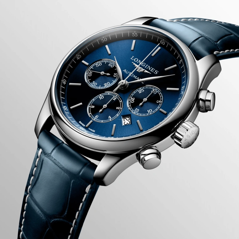 Longines,Master 44mm,44mm,Stainless Steel,Blue,Automatic,Chronograph,Day,Column Wheel,L2,L2.859.4.92.0