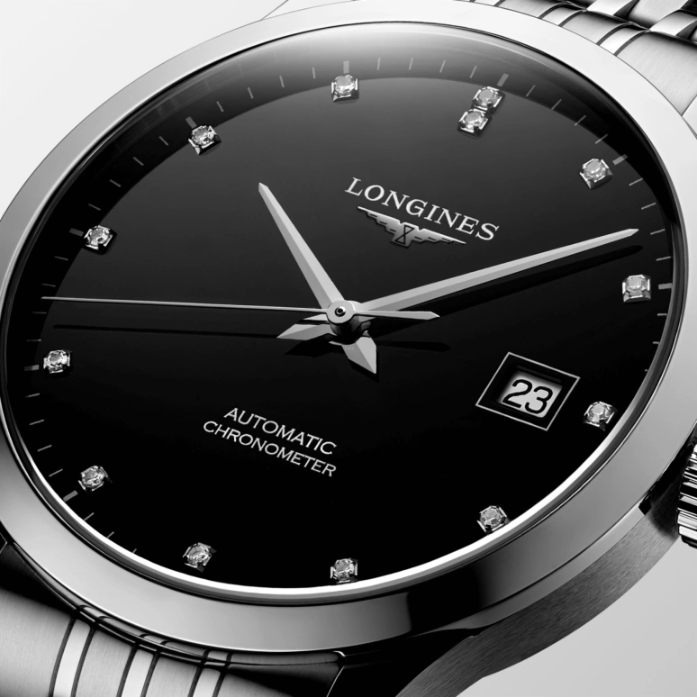Longines,Record 38.50mm,38.50mm,Stainless Steel,Black,Automatic,Date,64hours,L2,L2.820.4.57.6