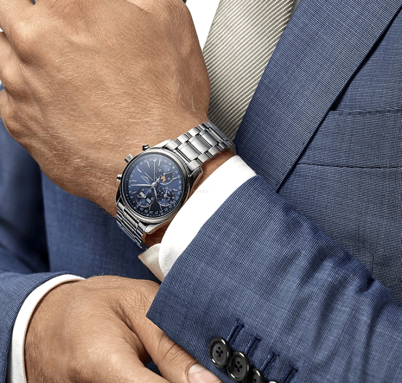 Longines,Master 40mm,40mm,Stainless Steel,Blue,Automatic,Chronograph,Moonphase,Month,Date,66hours,In-house Caliber,L2,L2.673.4.92.6