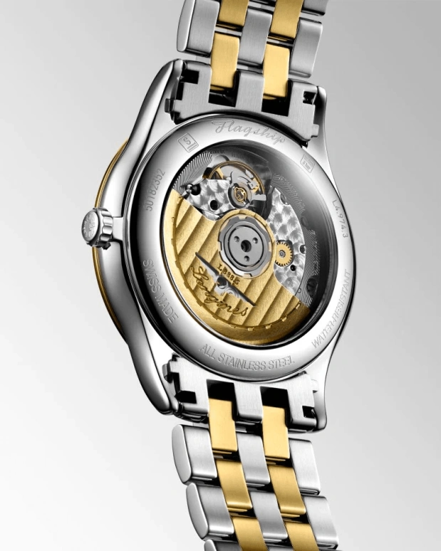 Longines,Flagship 38.50mm,38.50mm,Stainless Steel,Gold,Automatic,Day,64hours,L4,L4.974.3.37.7