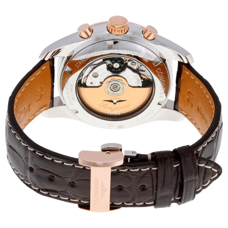 Longines,Conquest Classic 41mm,41mm,Stainless Steel,Rose Gold,Silver,Automatic,Chronograph,Day,L2,L2.786.5.76.3