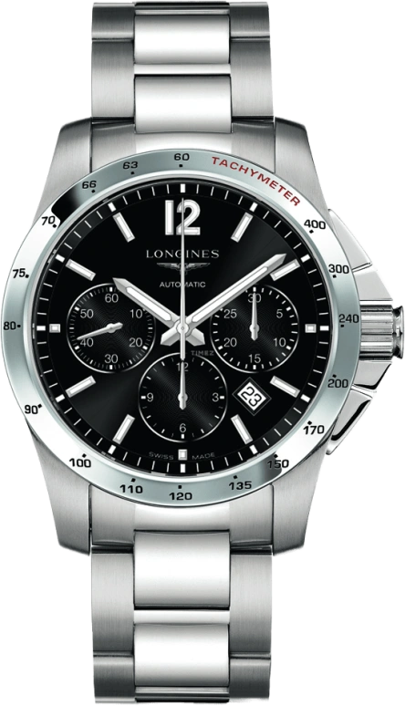 Longines,Conquest 41mm,41mm,Stainless Steel,Black,Automatic,Chronograph,Moonphase,Date,Column Wheel,54hours,In-house Caliber,L2,L2.743.4.56.6