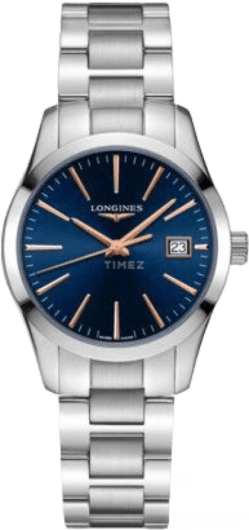 Longines,Conquest Classic 34mm,34mm,Stainless Steel,Blue,Quartz,Date,26280hours,L2,L2.386.4.92.6