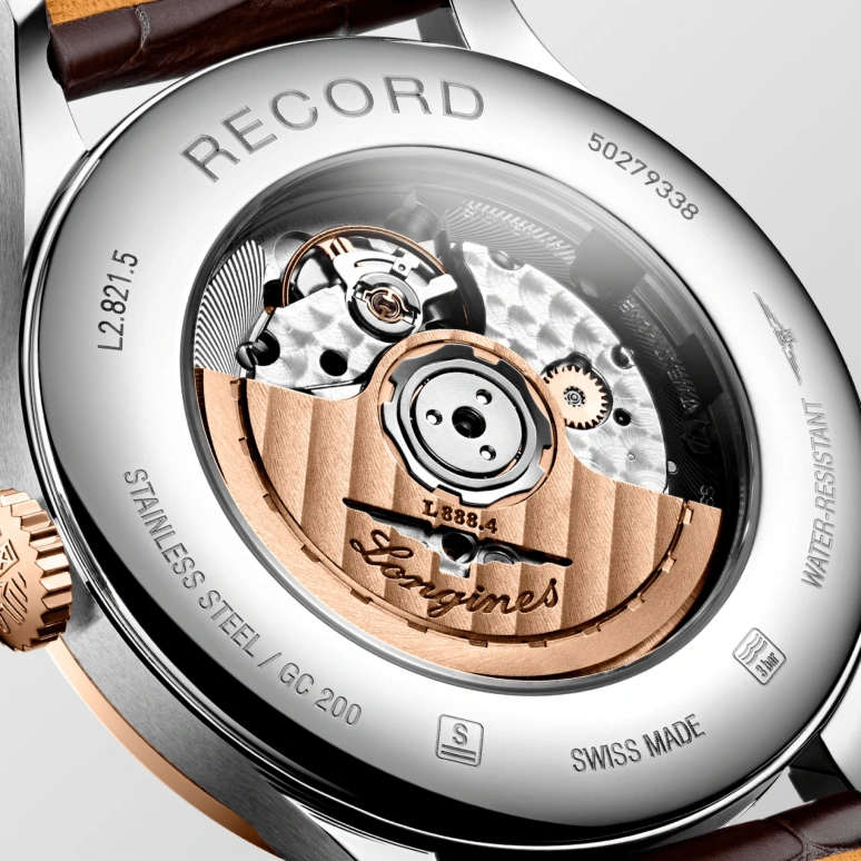 Longines,Record 40mm,40mm,Pink Gold,Stainless Steel,White,Automatic,Date,64hours,L2,L2.821.5.11.2