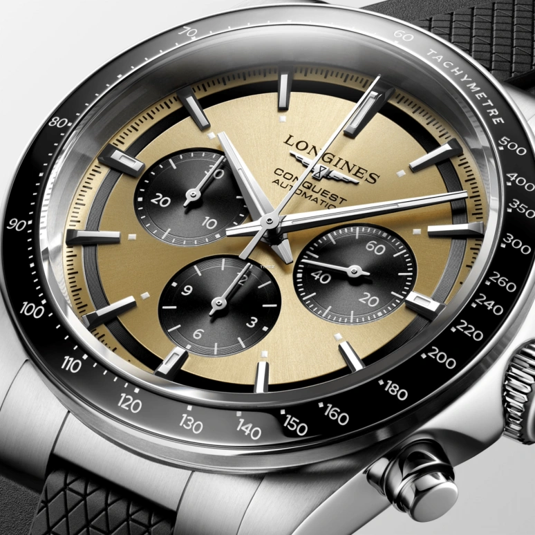 Longines,Sport 42mm,42mm,Stainless Steel,Champagne,Black,Automatic,Chronograph,Anti-magnetic,L3,L3.835.4.32.9