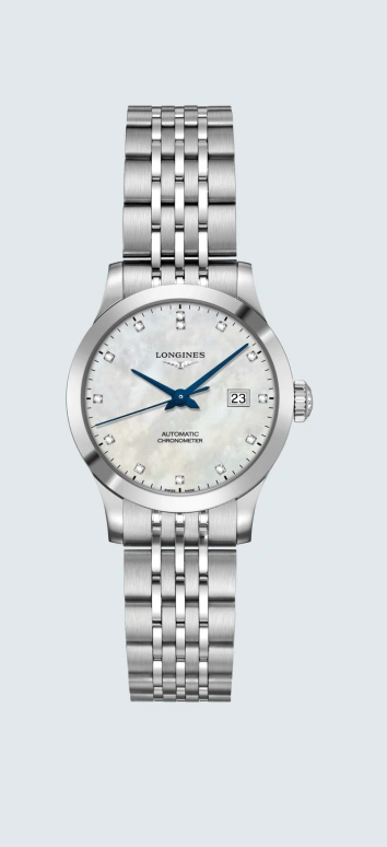 Longines,Record 30mm,30mm,Stainless Steel,White,Automatic,Date,40hours,L2,L2.321.4.87.6