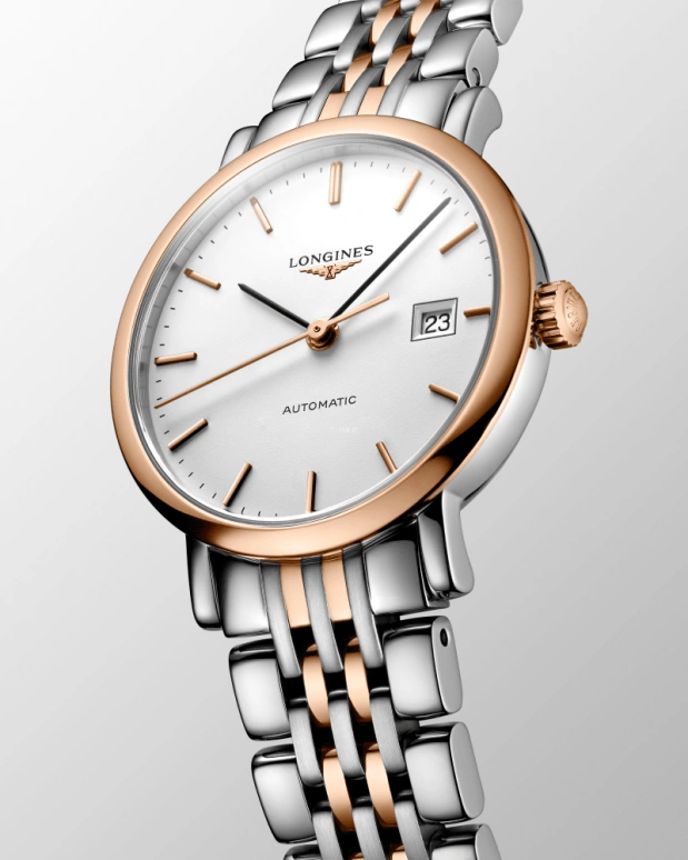 Longines,Elegant 29mm,29mm,Pink Gold,Stainless Steel,White,Automatic,Date,40hours,L4,L4.310.5.12.7